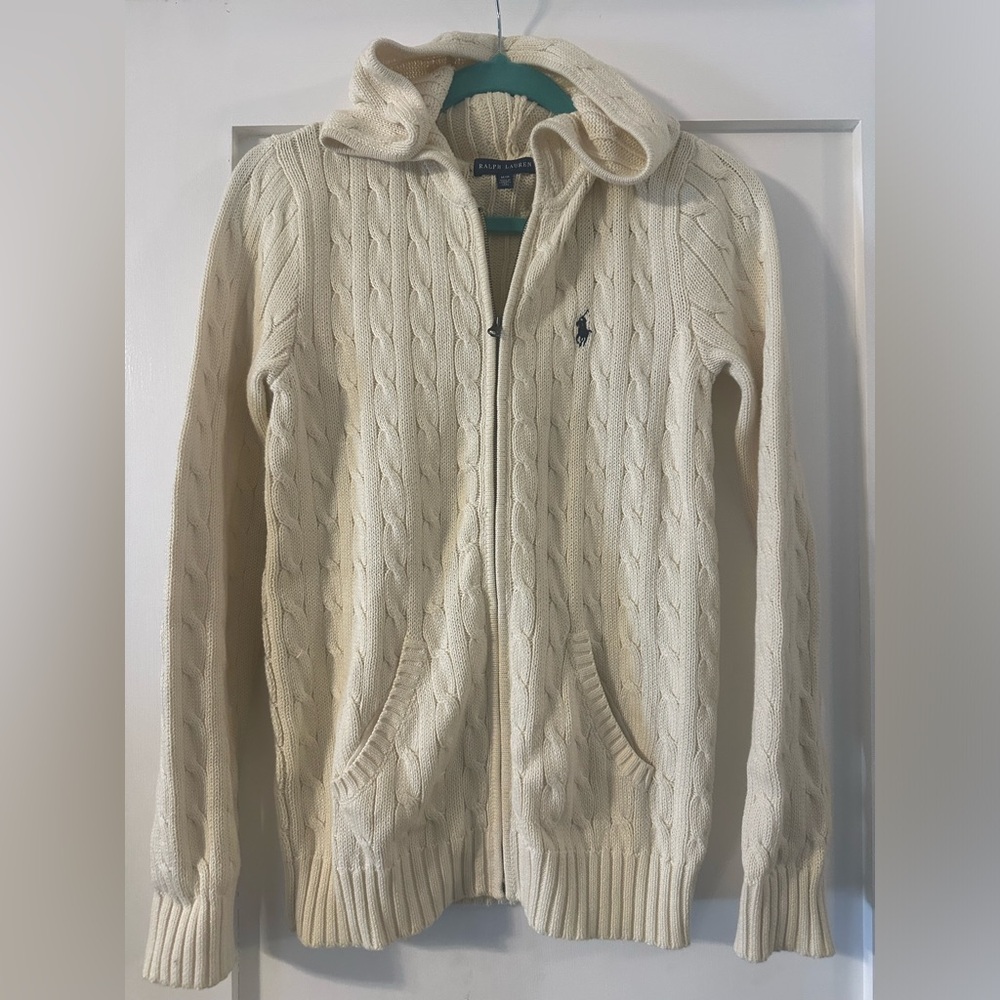 Ralph Lauren Women's Ivory Cable Knit Zip-Up Hoodie
